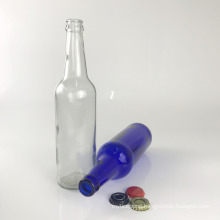 Wholesale Blue and Clear Color Glass Beer Bottles with Crown Cap